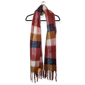 NWT LOF Soft Burgundy  Red, Blue, White, Burnt Orange Plaid Fall Thick Scarf